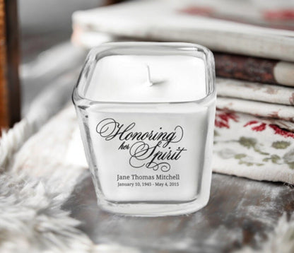 Honoring Her Spirit Glass Cube Memorial Candle - The Funeral Program Site