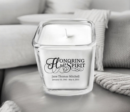 Honoring His Spirit Glass Cube Memorial Candle - The Funeral Program Site