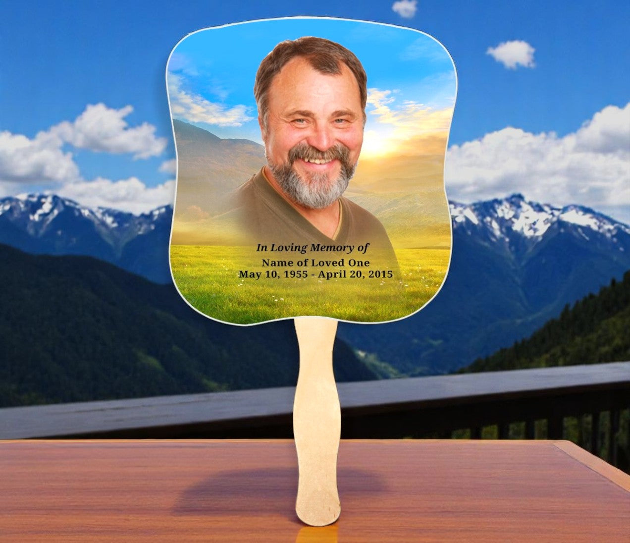 Horizon Memorial Fan With Wooden Handle (Pack of 10)