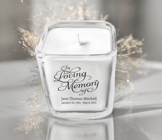 In Loving Memory Personalized Glass Cube Memorial Candle - The Funeral Program Site