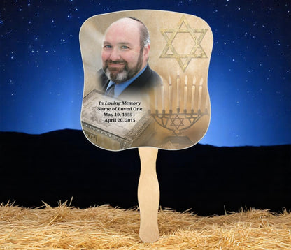 Jewish Memorial Fan With Wooden Handle (Pack of 10)