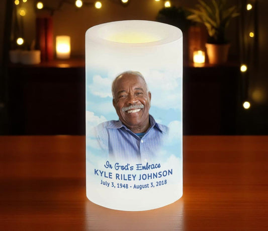 Blue Skies Full Wrap Flameless LED Memorial Candle