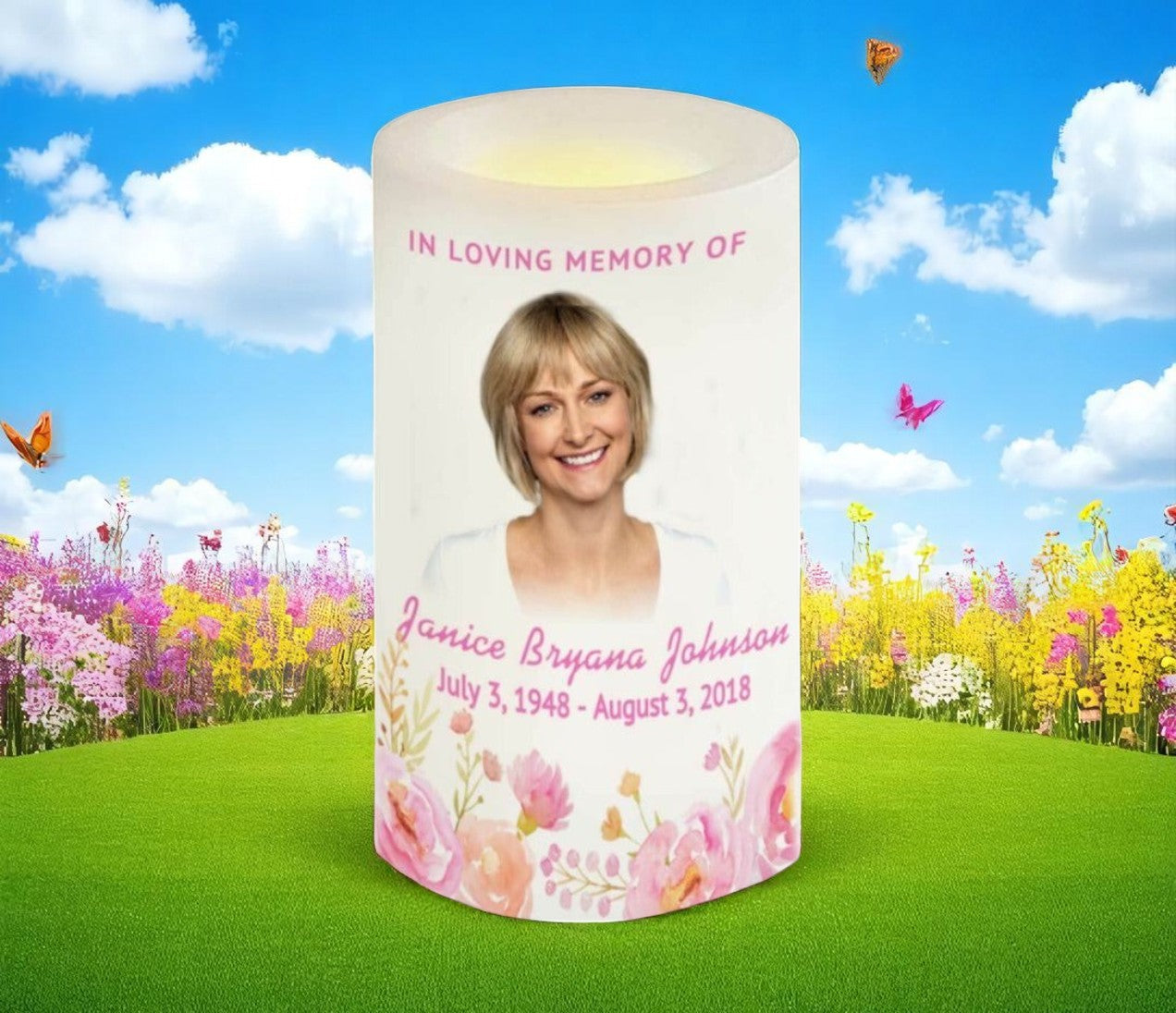 Springtime Personalized Flameless LED Memorial Candle