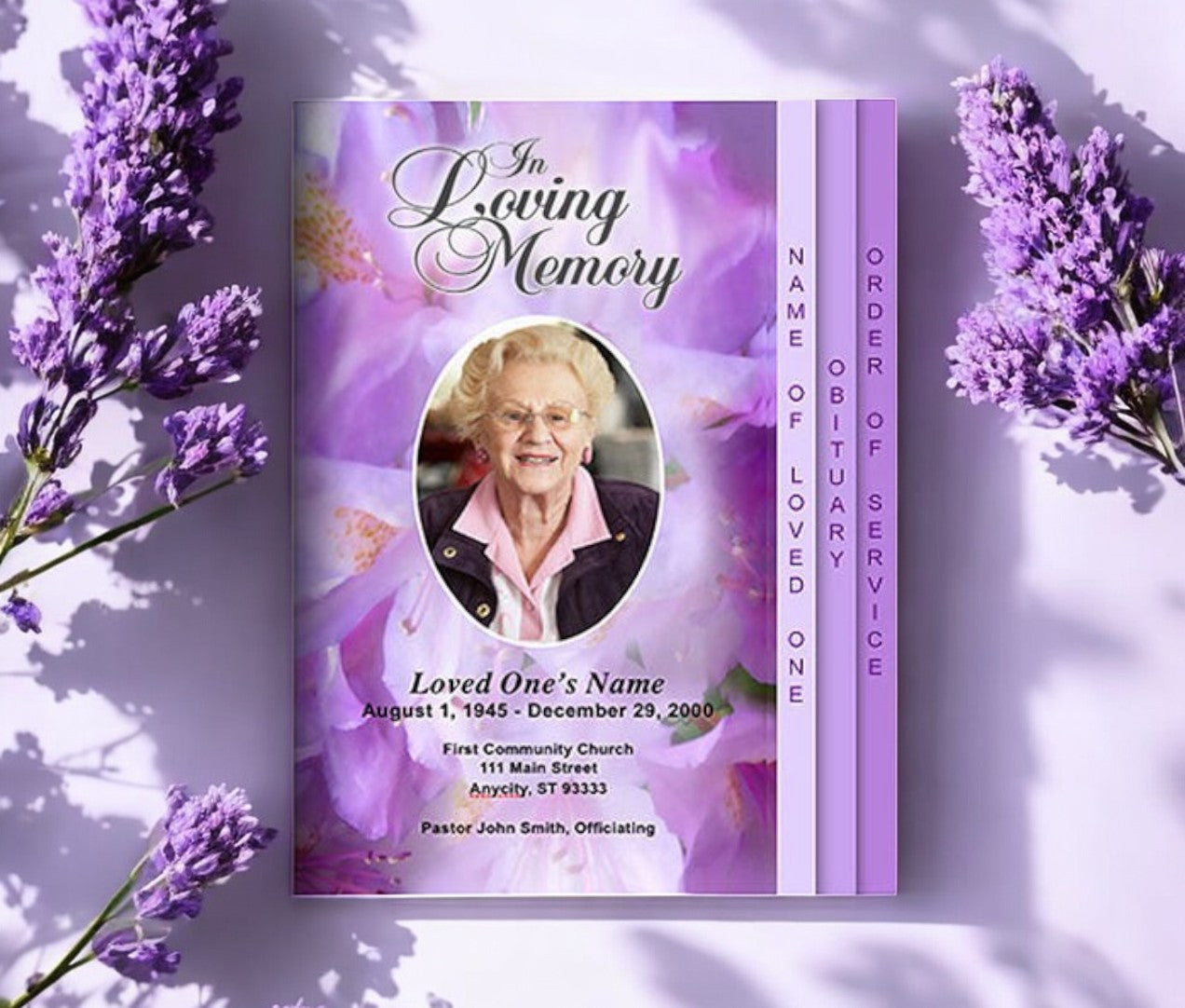 Lavender 8-Sided Funeral Graduated Program Template