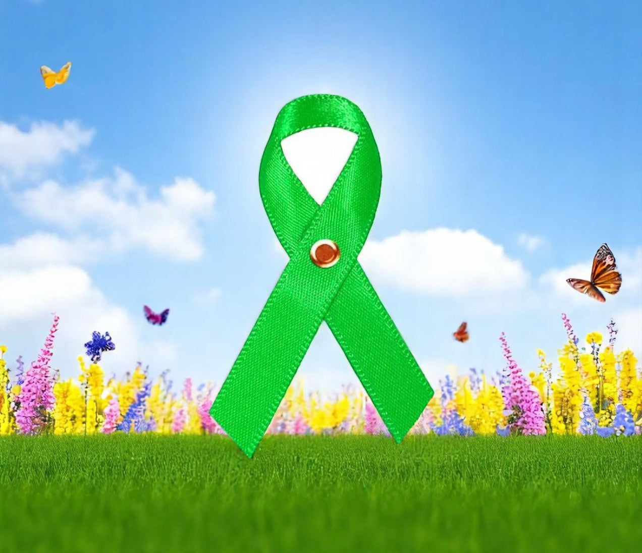 Mini Lime Green Cancer Ribbon, Awareness Ribbons - Pack of 10