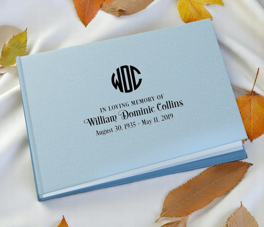 Monogram Linen Landscape Funeral Guest Book