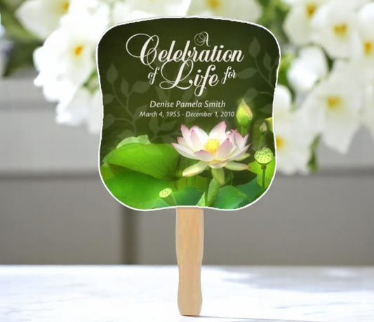 Lotus Memorial Fan With Wooden Handle (Pack of 10)
