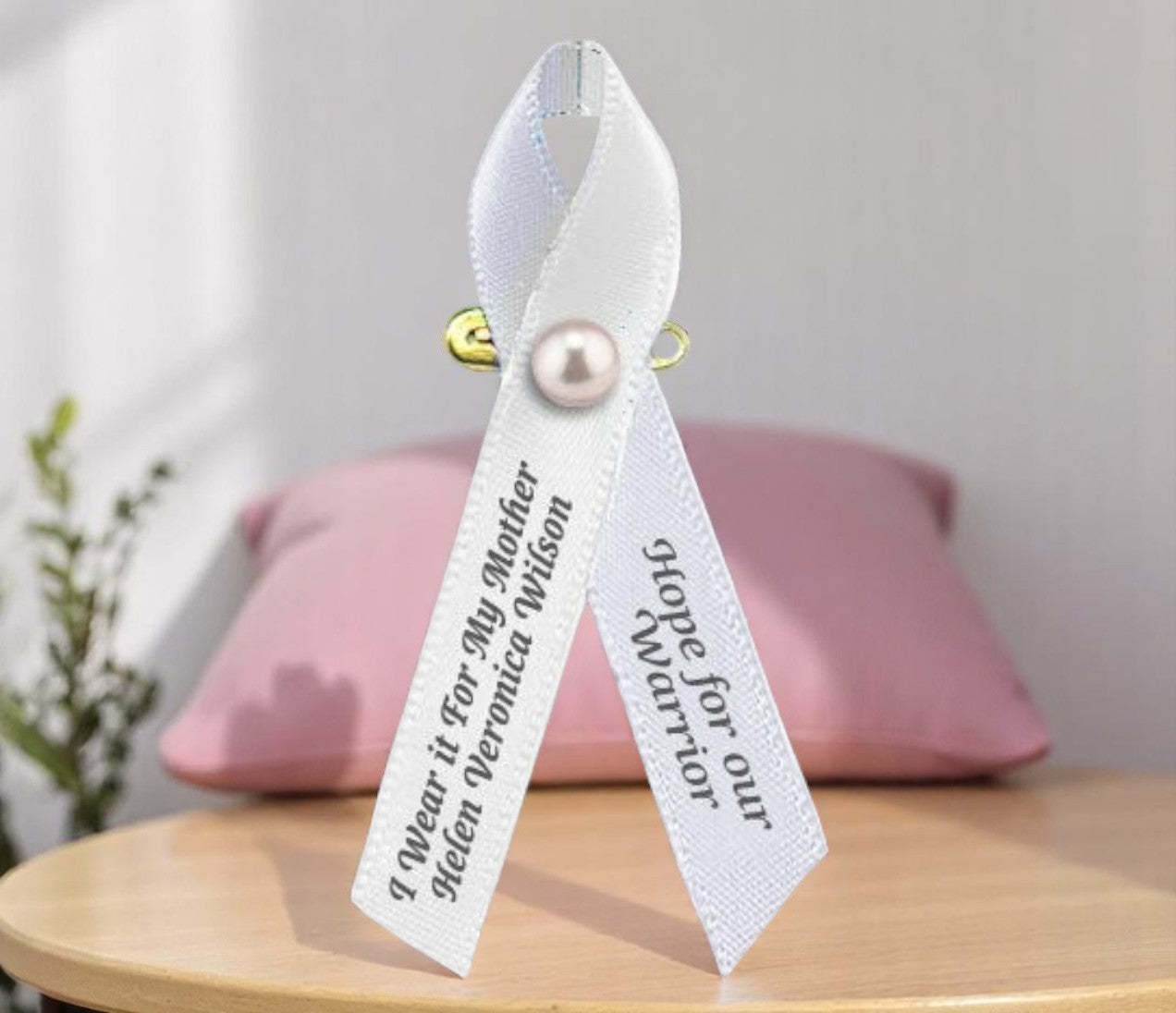 Personalized Lung Cancer Ribbon | White Cancer Ribbon – Funeral Program ...