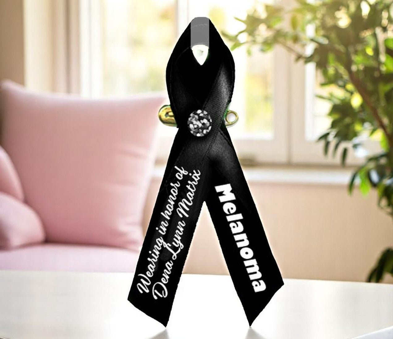 Personalized Awareness Melanoma Cancer Ribbon (Black) - Pack of 10