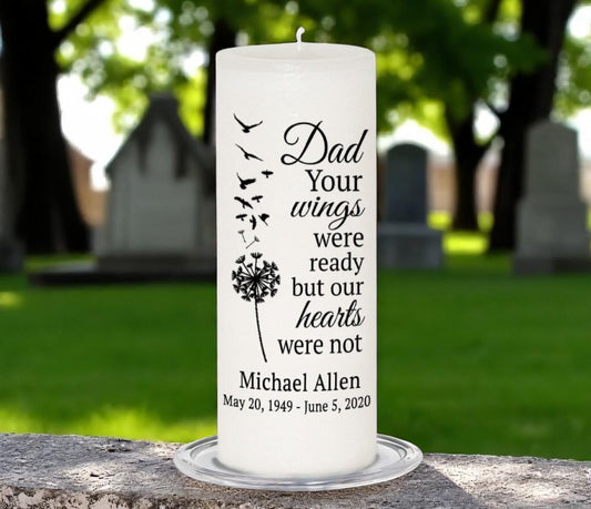 Dad's Wings Personalized Wax Pillar Memorial Candle