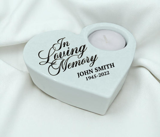 In Loving Memory Stone Heart Tea Light Memorial Candle Holder