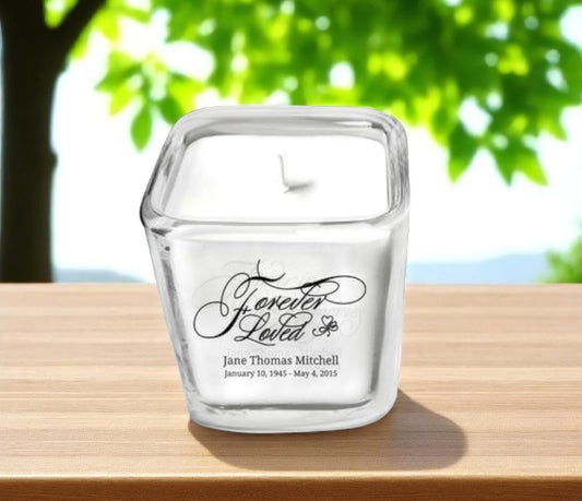 Forever Loved Glass Cube Memorial Candle