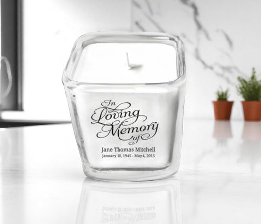 In Loving Memory Personalized Glass Cube Memorial Candle