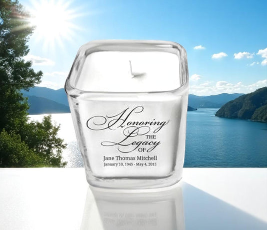 Honoring Legacy Glass Cube Memorial Candle
