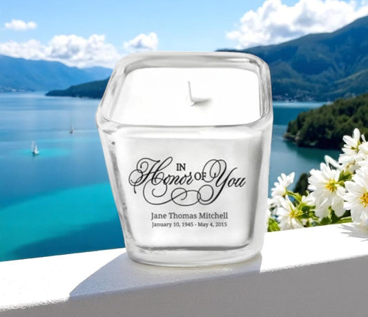 In Honor of You Glass Cube Memorial Candle