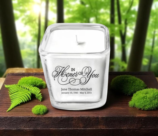 In Honor Of Your Memory Glass Cube Memorial Candle