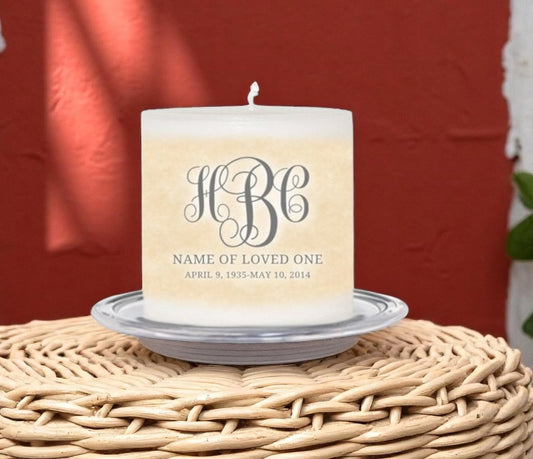 Monograms Personalized Small Wax Memorial Candle