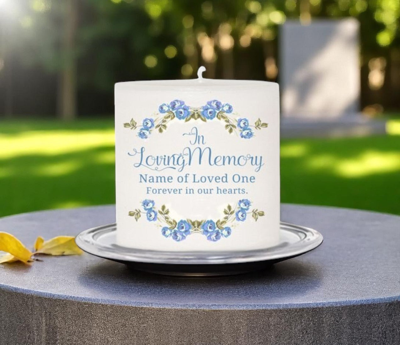 Blue Florals Small Personalized Wax Candle