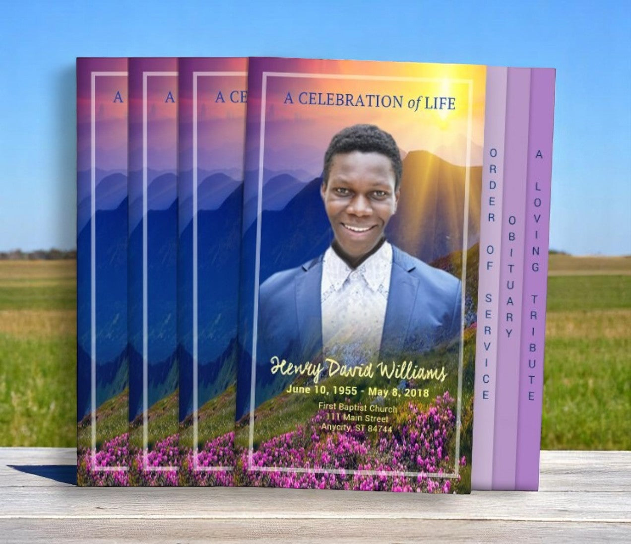 Folded Program Insert Mountaintop 8-Sided Graduated Fold Funeral Program Design Print ...