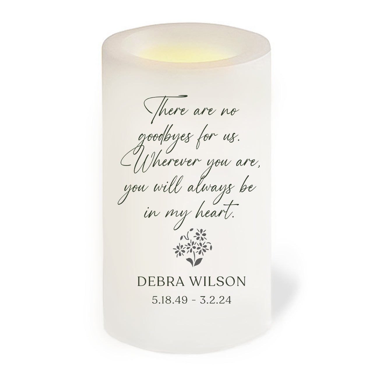 No Goodbyes Personalized Flameless LED Memorial Candle - Funeral Program - Site Funeral Programs & Templates