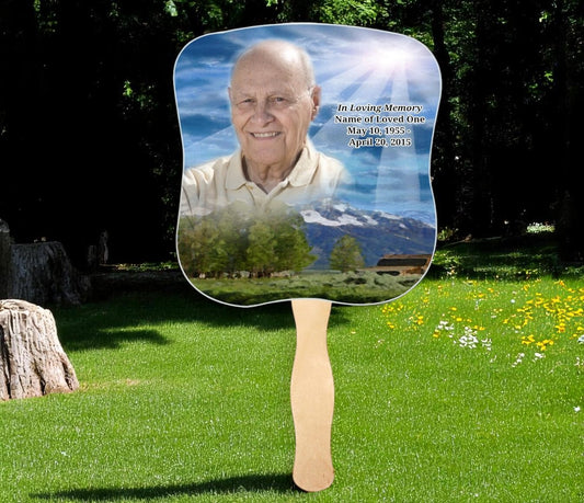 Outdoor Memorial Fan With Wooden Handle (Pack of 10)