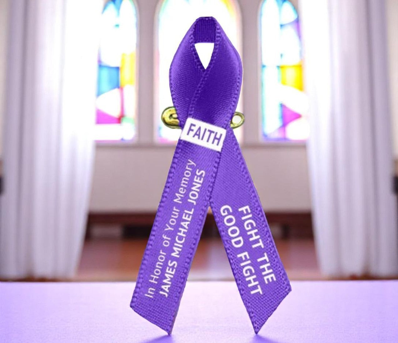 Personalized Pancreatic Cancer Ribbon (Purple) - Pack of 10