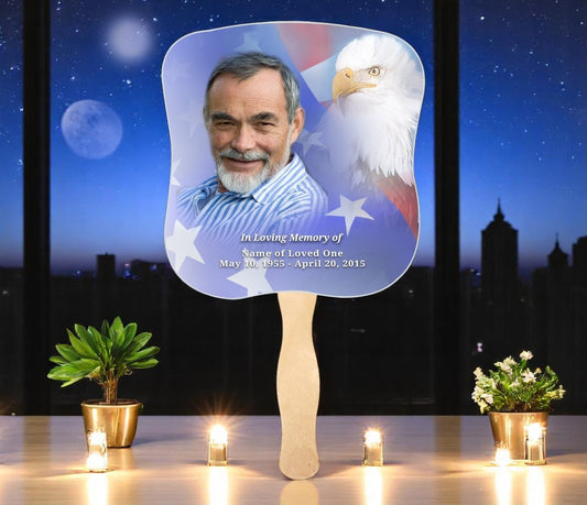 Patriotic Memorial Fan With Wooden Handle (Pack of 10)