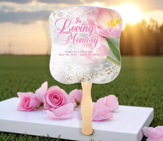 Pearls Memorial Fan With Wooden Handle (Pack of 10)