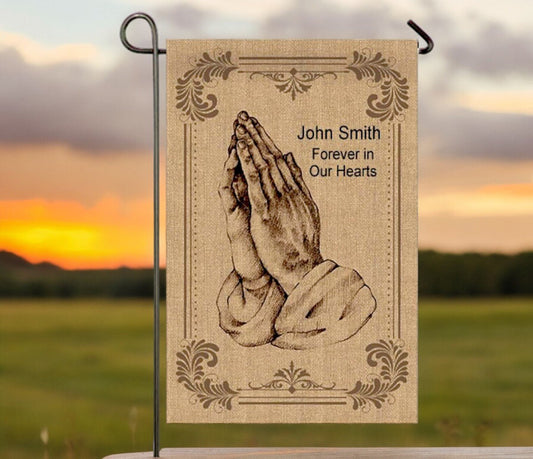 Personalized Praying Hand Garden or Cemetery Flag - Funeral Program - Site Funeral Programs & Templates