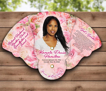 Pink Petals Folding Memorial Fan (Pack of 10)