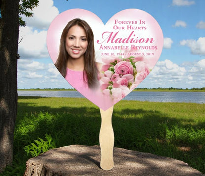 Pink Bouquet Memorial Fan With Wooden Handle (Pack of 10)