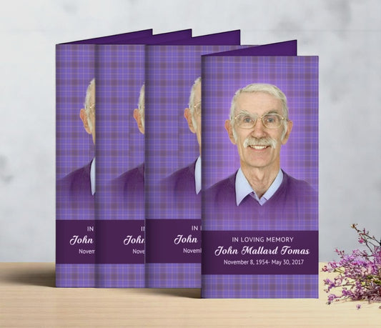 Plaid Long Fold Funeral Program Design & Print (Pack of 50)