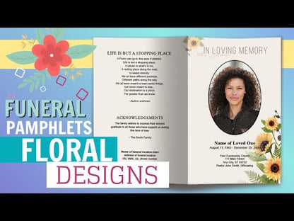 Blue Florals Funeral Program Template