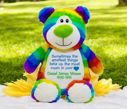 Rainbow Teddy Memorial Stuffed Animal - Urn - The Funeral Program Site