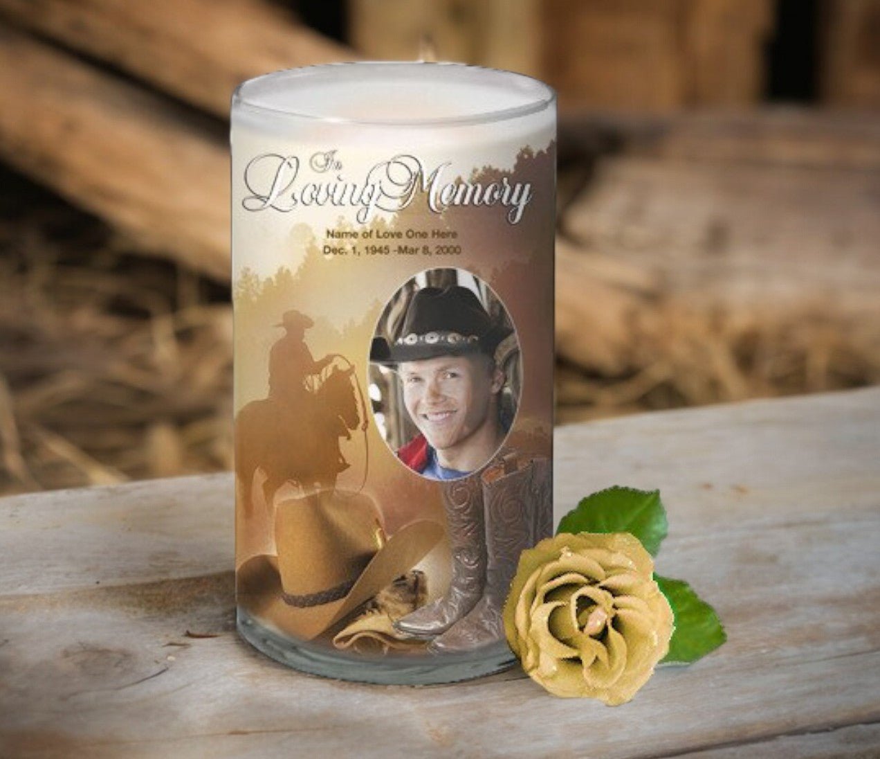 Ranch Personalized Glass Memorial Candle - The Funeral Program Site