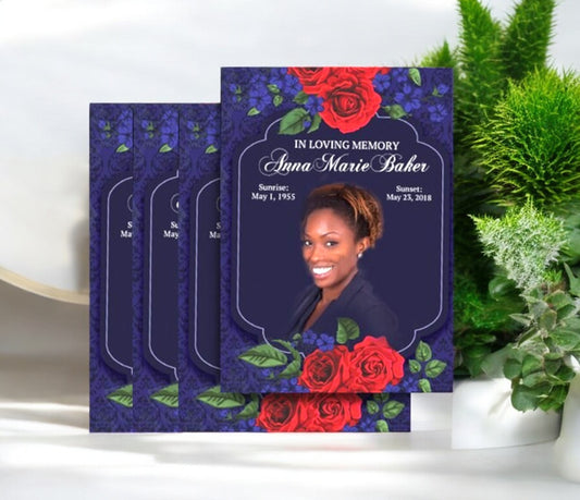 Red Roses Memorial Card Design & Print (Pack of 50)