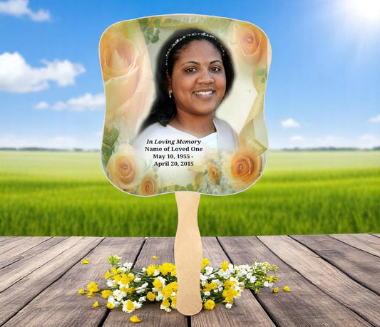 Rejoice Memorial Fan With Wooden Handle (Pack of 10)