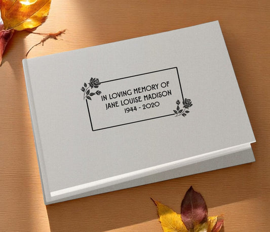 Roses Border Landscape Linen Funeral Guest Book