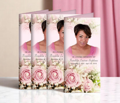 Pink Roses Long Fold Program Design & Print (Pack of 50)