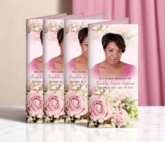 Pink Roses Long Fold Program Design & Print (Pack of 50)