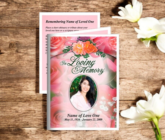 Rosy Small Memorial Card Template