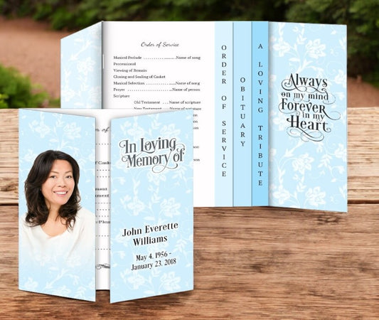 Soft Blue Gatefold-Graduated Combo Funeral Program Design & Print (Pack of 50)