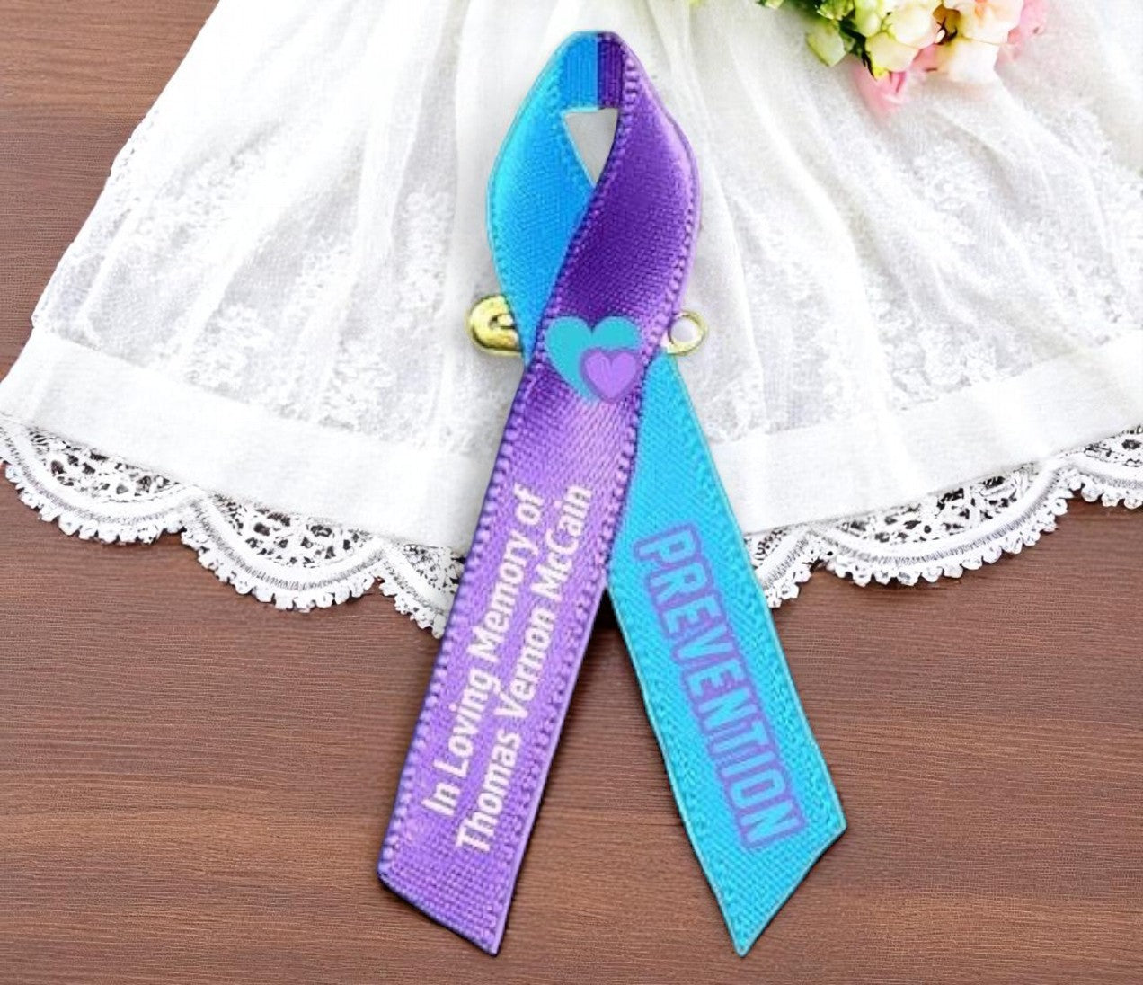 Personalized Suicide Awareness Ribbon (Purple-Teal) - Pack of 10