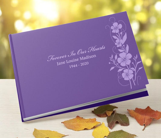 Sweet Flowers Landscape Linen Funeral Guest Book