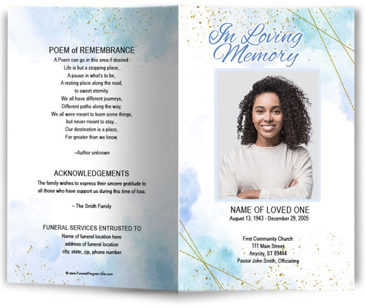 Crystal Blue Funeral Program Template