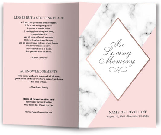 Pink Marble Funeral Program Template