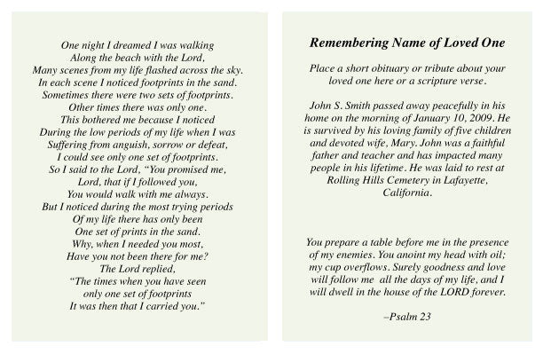 Bridge Small Memorial Card Template.