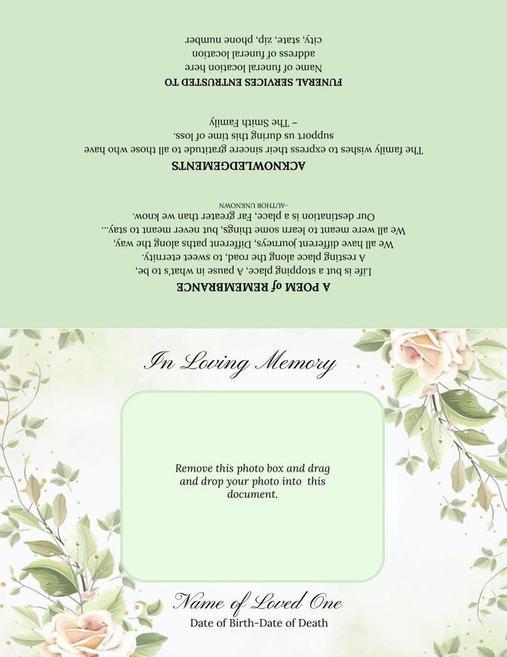 Rose Greeting Card Style Funeral Program Template Google Docs