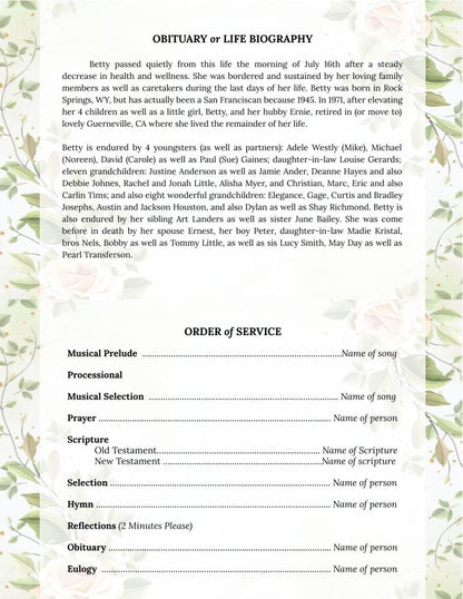 Rose Greeting Card Style Funeral Program Template Google Docs