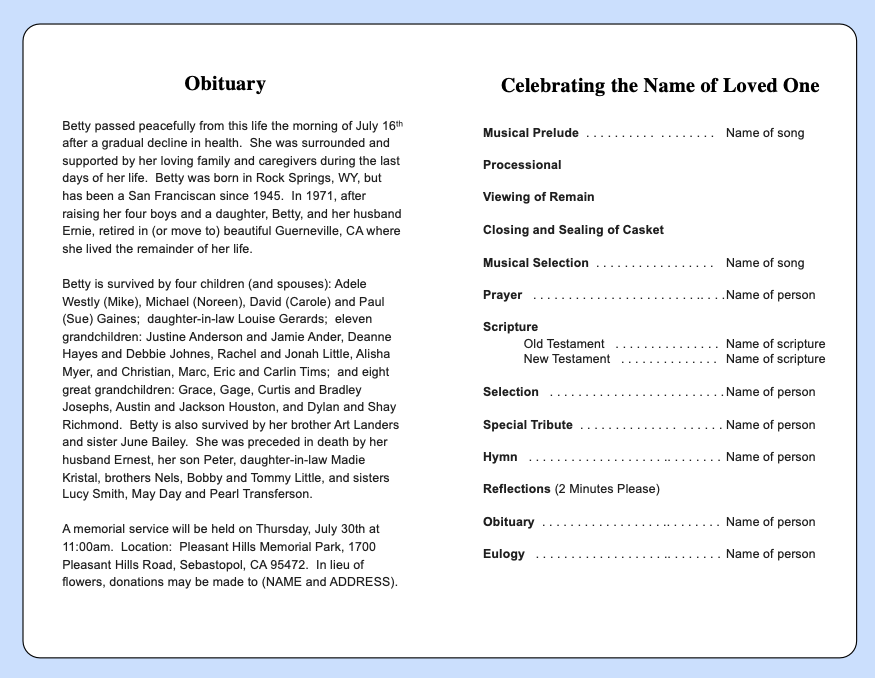 In Loving Memory Funeral Program Template.